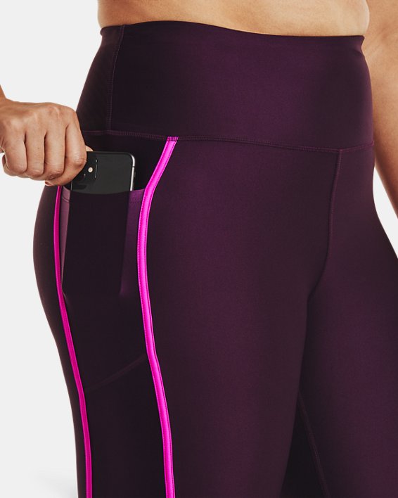 Women's HeatGear® Armour No-Slip Waistband Shine Mesh Full-Length Leggings, Purple, pdpMainDesktop image number 3